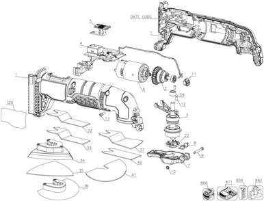 Default Diagram and Parts List for PCC710LA Type 1 Porter Cable Multi-Tool